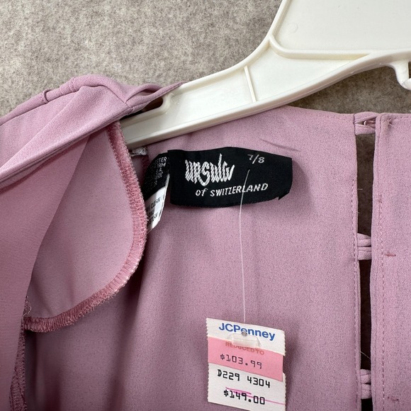 NEW VTG Ursula A Line Midi Dress Chiffon Mauve Pink 7/8 Long Sleeve Beaded Belt - Picture 8 of 14